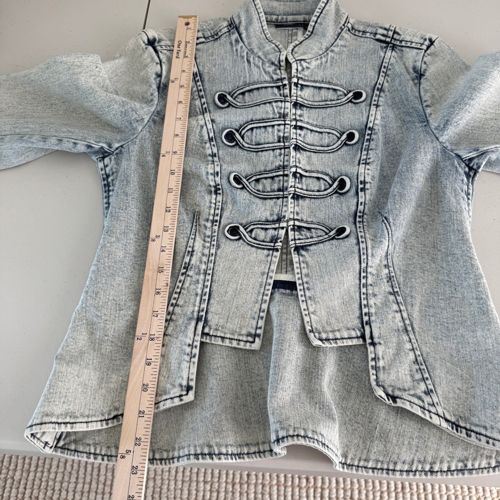 Allen B Acid Wash Military Denim Jacket L Frog Closure Y2K Steampunk Victorian - Picture 10 of 13